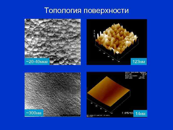 Топология поверхности ~20 -40 мкм ~300 нм 123 нм 14 нм 