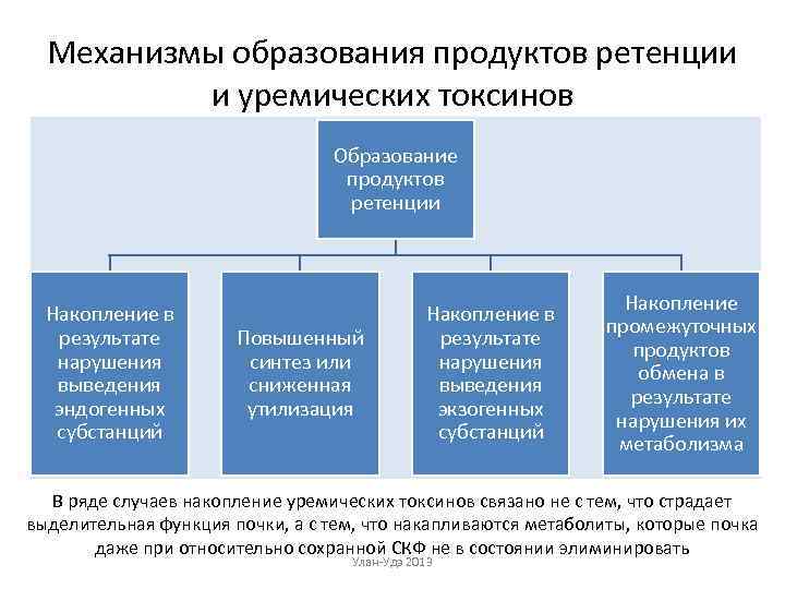 Механизмы образования продуктов ретенции и уремических токсинов Образование продуктов ретенции Накопление в результате нарушения