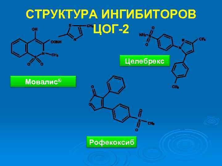 СТРУКТУРА ИНГИБИТОРОВ ЦОГ-2 Целебрекс Мовалис® Рофекоксиб 