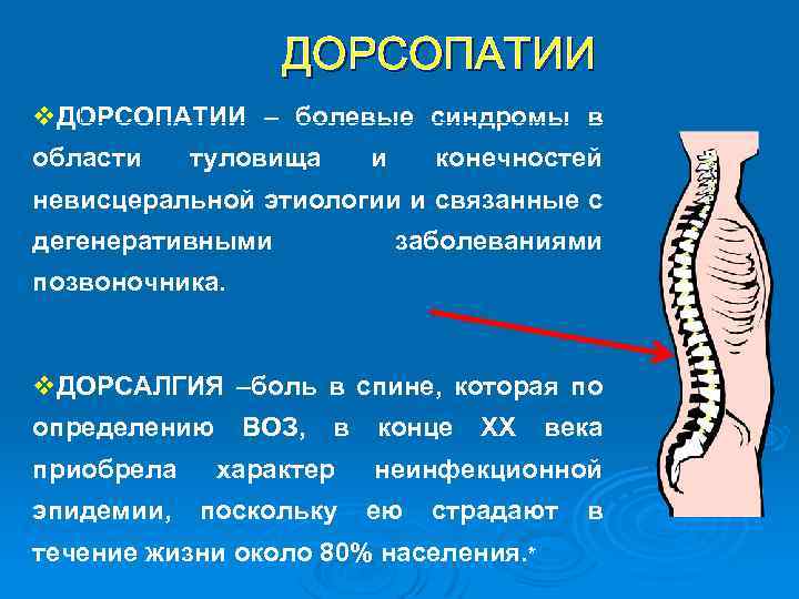 ДОРСОПАТИИ v. ДОРСОПАТИИ – болевые синдромы в области туловища и конечностей невисцеральной этиологии и