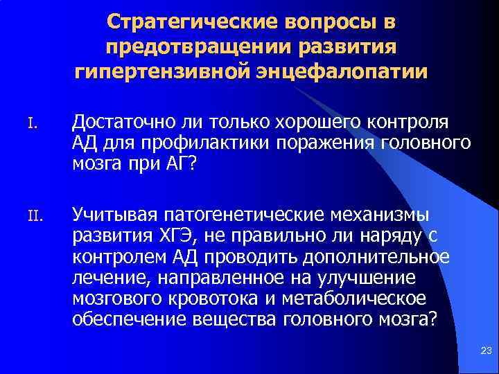 Стратегические вопросы в предотвращении развития гипертензивной энцефалопатии I. Достаточно ли только хорошего контроля АД