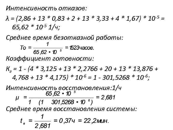 Интенсивность отказов: λ = (2, 86 + 13 * 0, 83 + 2 +