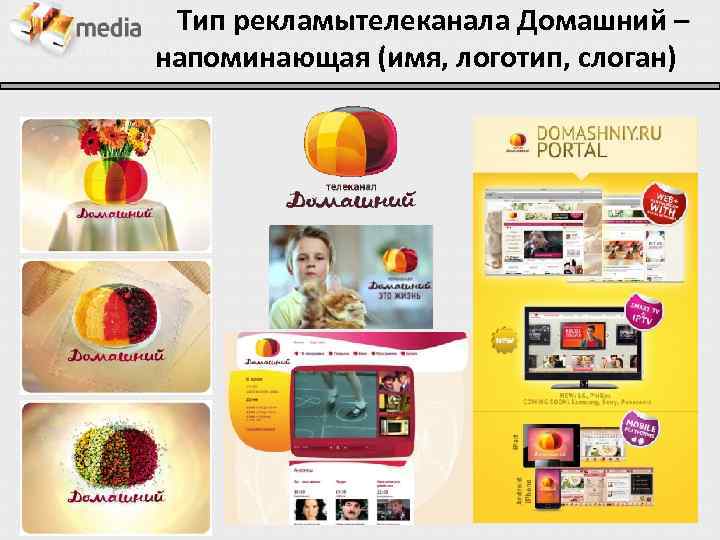 Тип рекламытелеканала Домашний – напоминающая (имя, логотип, слоган) 