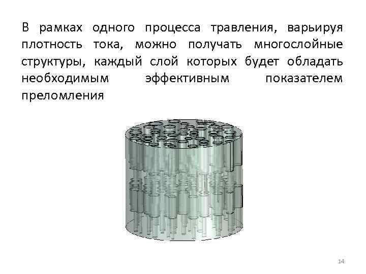 В рамках одного процесса травления, варьируя плотность тока, можно получать многослойные структуры, каждый слой