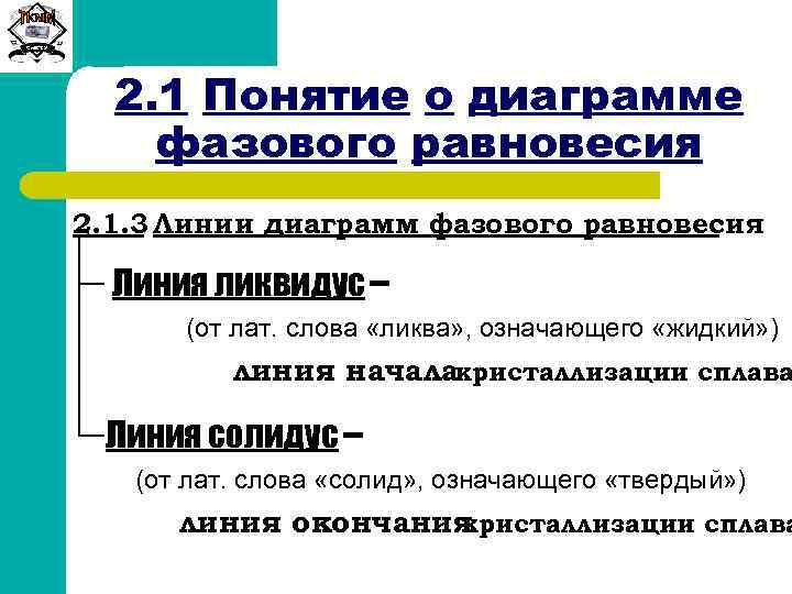 Сиб. ГТУ 2. 1 Понятие о диаграмме фазового равновесия 2. 1. 3 Линии диаграмм