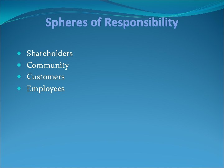 Spheres of Responsibility Shareholders Community Customers Employees 