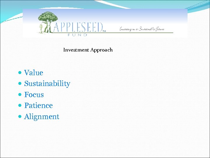 Investment Approach Value Sustainability Focus Patience Alignment 