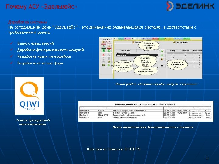 Почему АСУ «Эдельвейс» Доработка системы На сегодняшний день “Эдельвейс” – это динамично развивающаяся система,