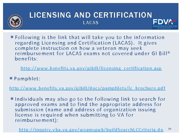 LICENSING AND CERTIFICATION LACAS Following is the link that will take you to the