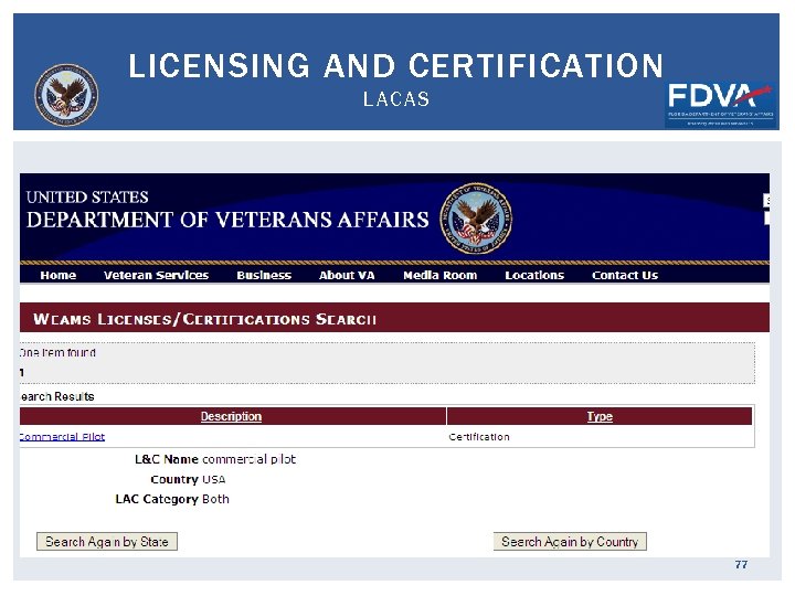 LICENSING AND CERTIFICATION LACAS 77 