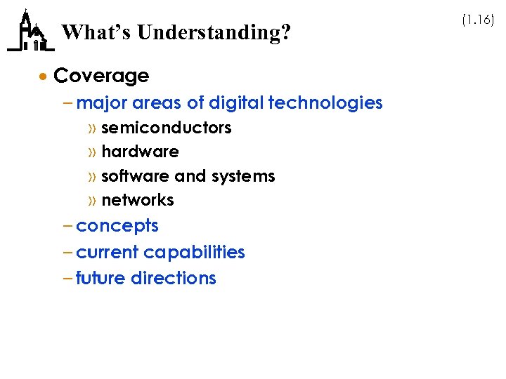 What’s Understanding? · Coverage – major areas of digital technologies » » semiconductors hardware
