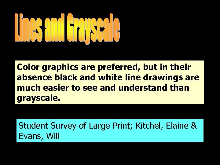 Color graphics are preferred, but in their absence black and white line drawings are