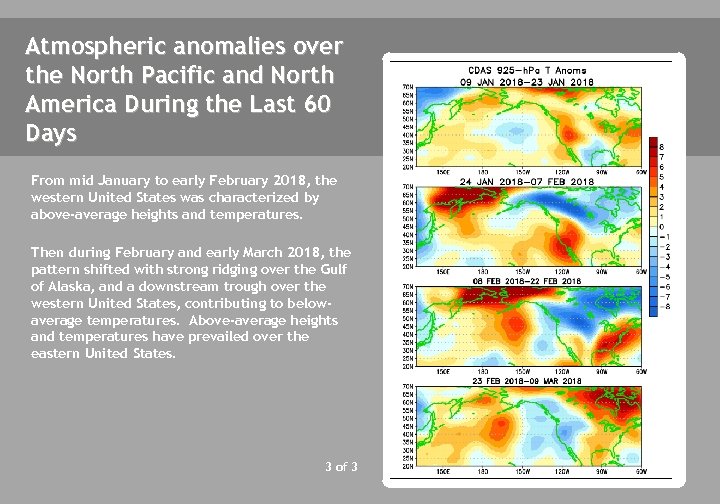 Atmospheric anomalies over the North Pacific and North America During the Last 60 Days