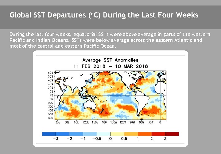 Global SST Departures (o. C) During the Last Four Weeks During the last four