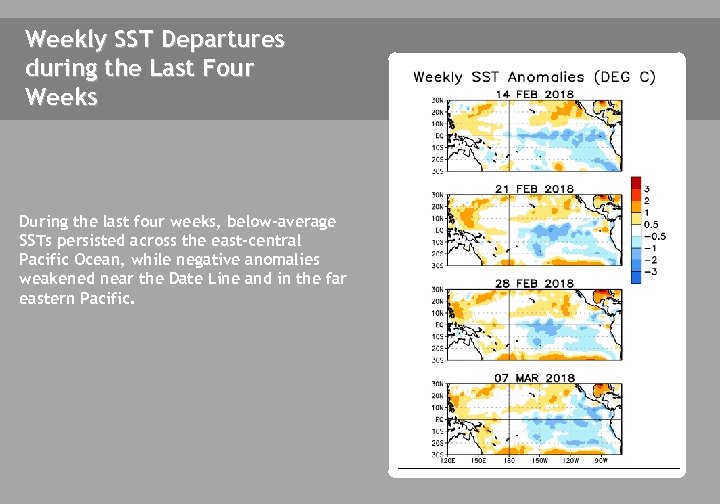 Weekly SST Departures during the Last Four Weeks During the last four weeks, below-average