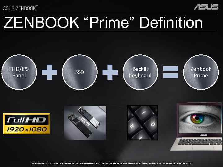 ZENBOOK “Prime” Definition FHD/IPS Panel SSD Backlit Keyboard Zenbook Prime CONFIDENTIAL: ALL MATERIALS APPEARING