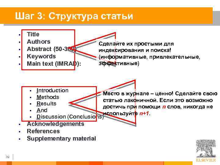 Шаг 3: Структура статьи § § § Title Authors Abstract (50 -300) Keywords Main