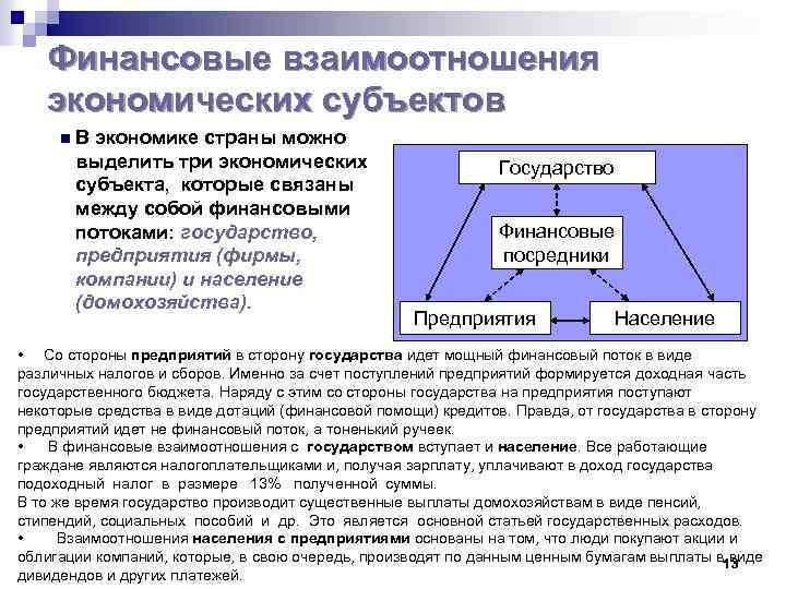 Финансовые взаимоотношения экономических субъектов n. В экономике страны можно выделить три экономических субъекта, которые