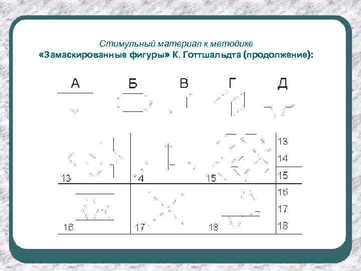 Стимульный материал к методике «Замаскированные фигуры» К. Готтшальдта (продолжение): 