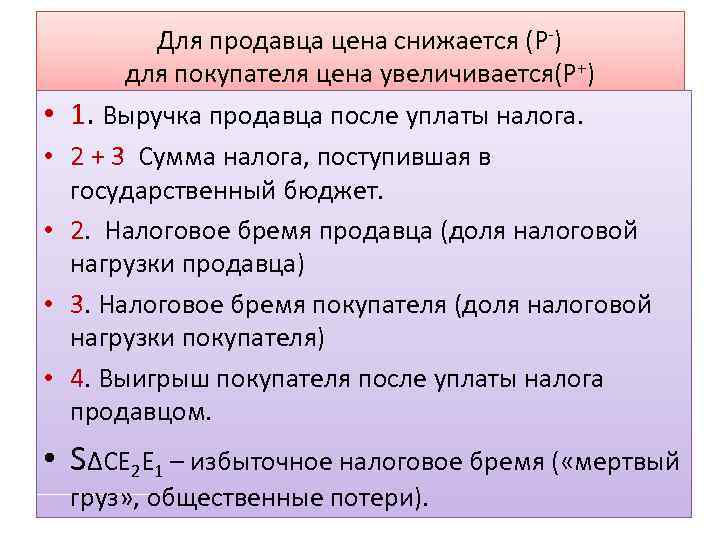  • • • Для продавца цена снижается (Р-) для покупателя цена увеличивается(Р+) 1.