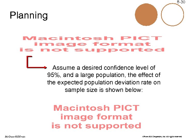 8 -30 Planning Assume a desired confidence level of 95%, and a large population,