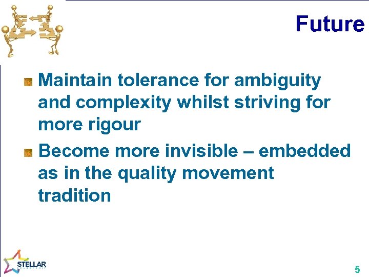 Future Maintain tolerance for ambiguity and complexity whilst striving for more rigour Become more