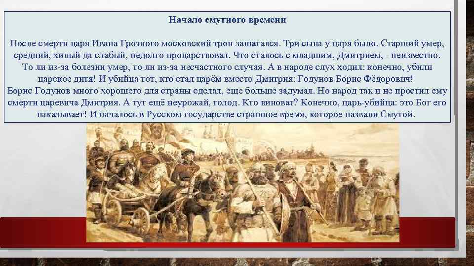 Кто правил после грозного. После смерти царя Ивана Грозного Московский трон зашатался. Начало смутного времени. Смута после Ивана Грозного. Царь после смутного времени.