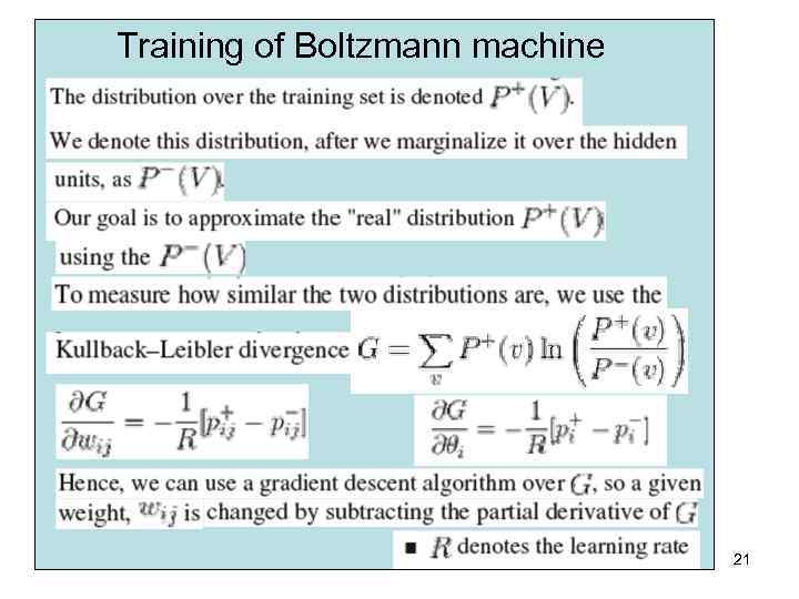 Training of Boltzmann machine 21 
