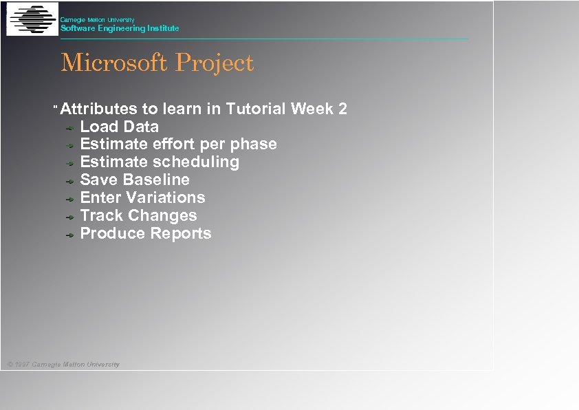 Carnegie Mellon University Software Engineering Institute Microsoft Project 