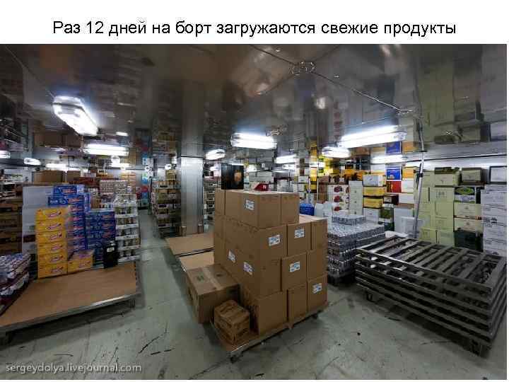 Раз 12 дней на борт загружаются свежие продукты 