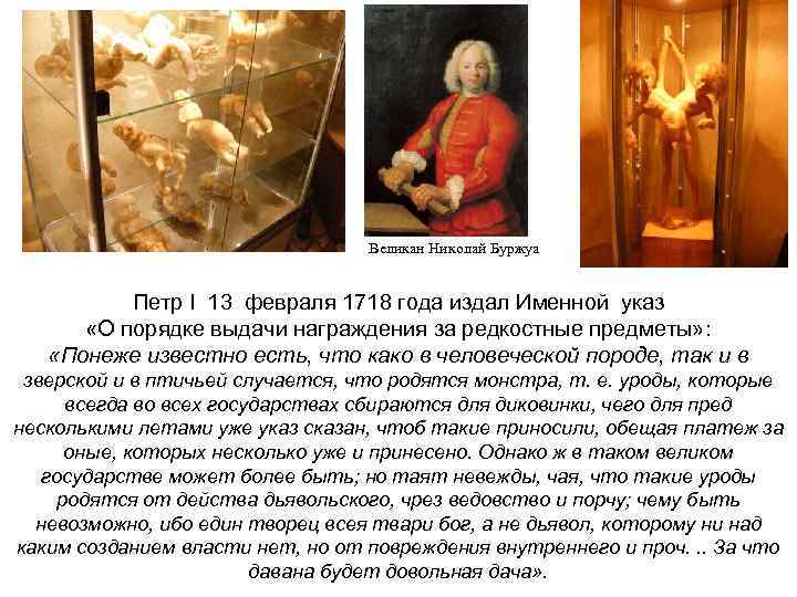Великан Николай Буржуа Петр I 13 февраля 1718 года издал Именной указ «О порядке