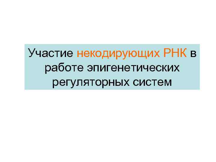 Участие некодирующих РНК в работе эпигенетических регуляторных систем 