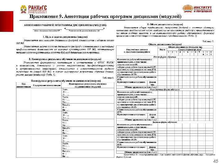 Приложение 9. Аннотация рабочих программ дисциплин (модулей) 45 