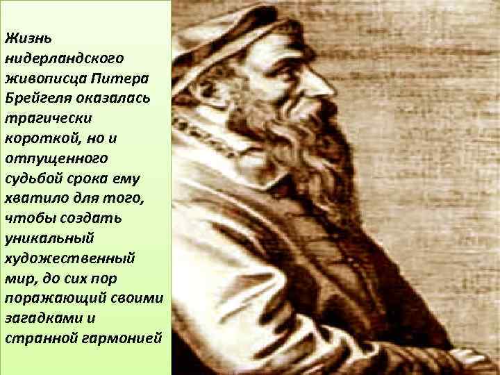 Жизнь нидерландского живописца Питера Брейгеля оказалась трагически короткой, но и отпущенного судьбой срока ему