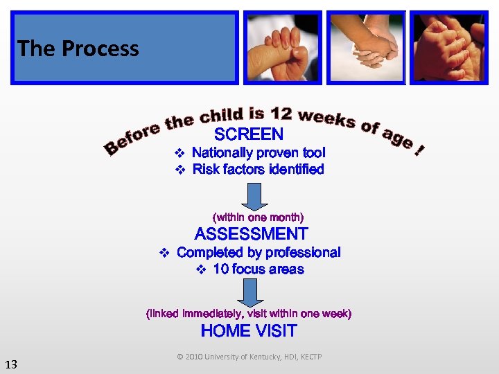 The Process SCREEN v Nationally proven tool v Risk factors identified (within one month)