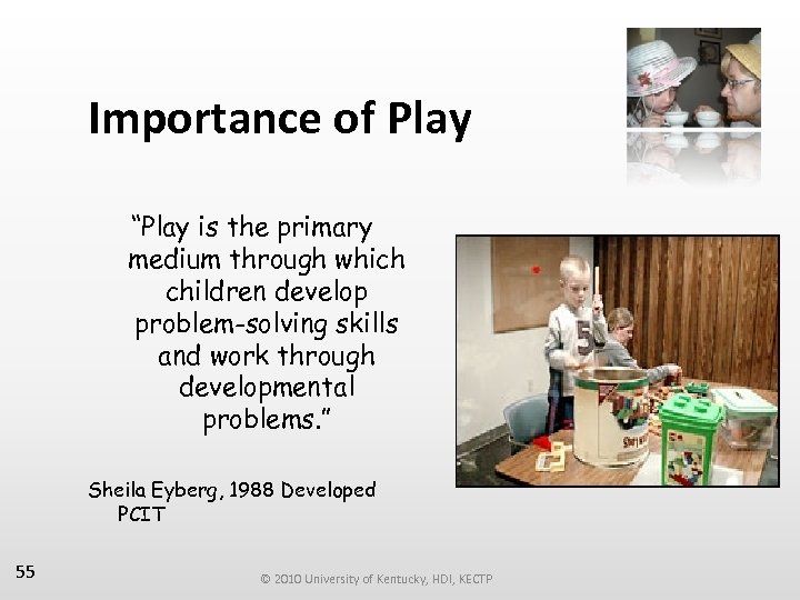 Importance of Play “Play is the primary medium through which children develop problem-solving skills