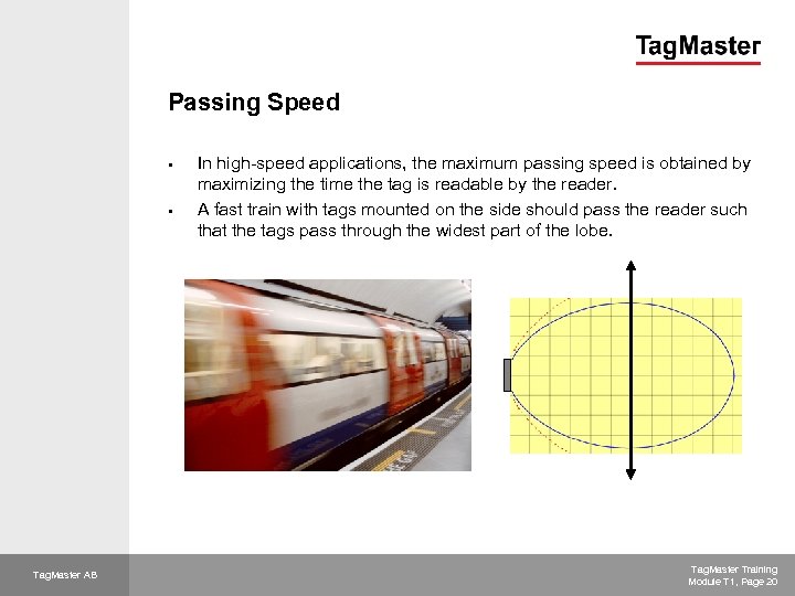 Passing Speed § § Tag. Master AB In high speed applications, the maximum passing