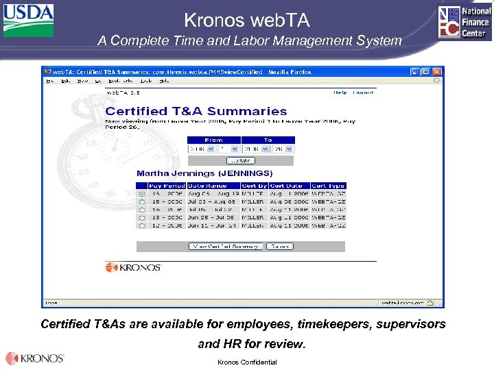 Kronos web. TA A Complete Time and Labor Management System Certified T&As are available