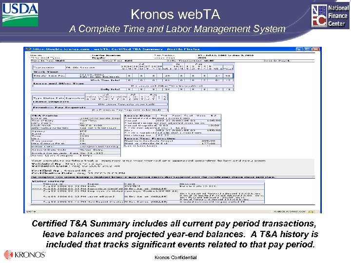 Kronos web. TA A Complete Time and Labor Management System Certified T&A Summary includes