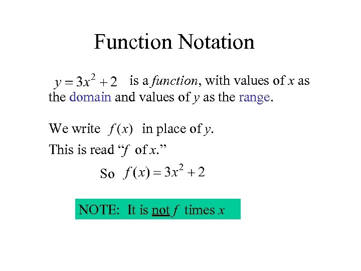 Function Notation is a function, with values of x as the domain and values