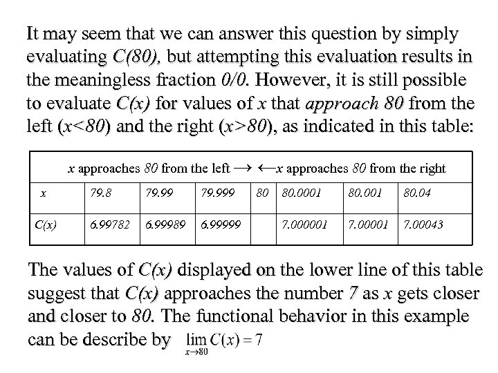 It may seem that we can answer this question by simply evaluating C(80), but