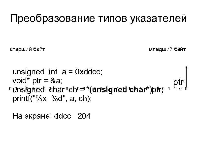 Преобразование типов данных. Преобразование типов указателей. Старший и младший байт. Старший байт и младший байт. Преобразование типов указателей в си.