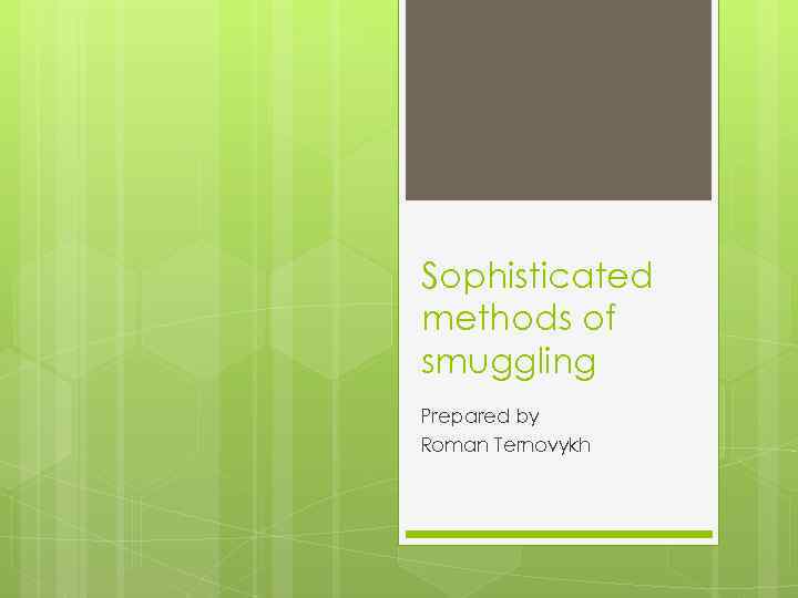 Sophisticated methods of smuggling Prepared by Roman Ternovykh 