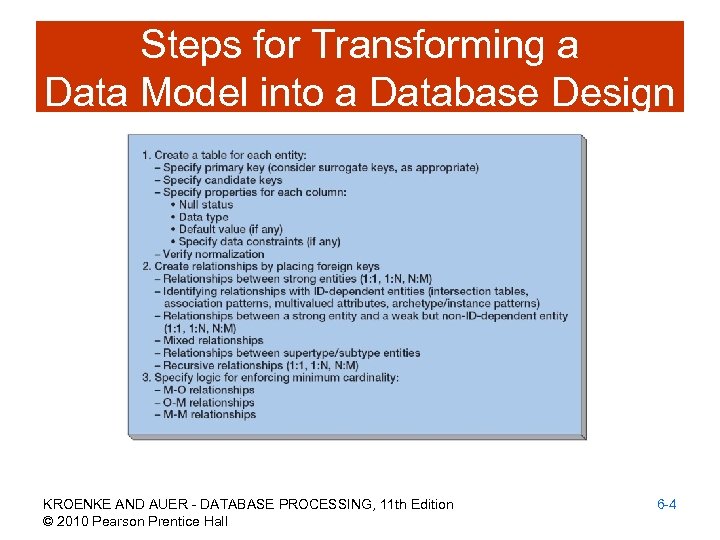 Steps for Transforming a Data Model into a Database Design KROENKE AND AUER -