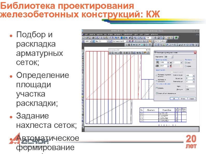 Библиотека проектирования железобетонных конструкций: КЖ Подбор и раскладка арматурных сеток; Определение площади участка раскладки;