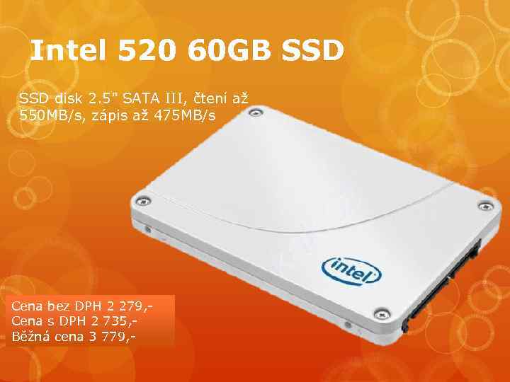 Intel 520 60 GB SSD disk 2. 5" SATA III, čtení až 550 MB/s,