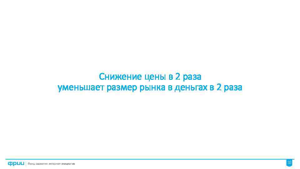 Снижение цены в 2 раза уменьшает размер рынка в деньгах в 2 раза 32