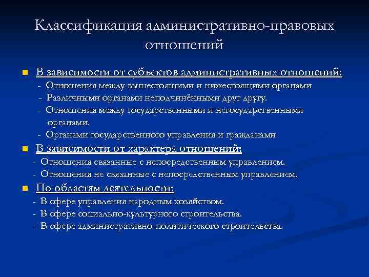 Виды административно правовых отношений презентация