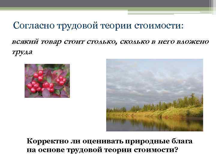 Согласно трудовой теории стоимости: всякий товар стоит столько, сколько в него вложено труда Корректно