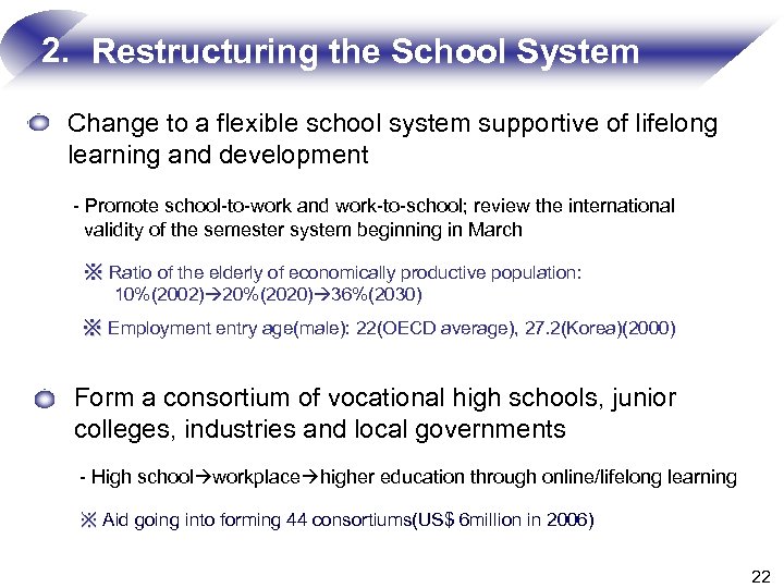 2. Restructuring the School System Change to a flexible school system supportive of lifelong